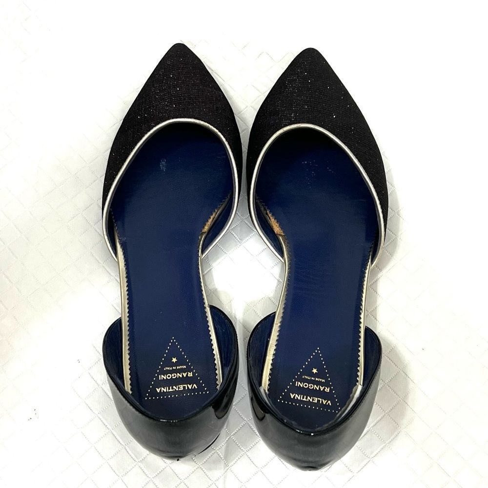 Valentina Rangoni Shimmery Glitter Black Pointed Toe Flats D’Orsay Size 8.5 - Picture 13 of 15